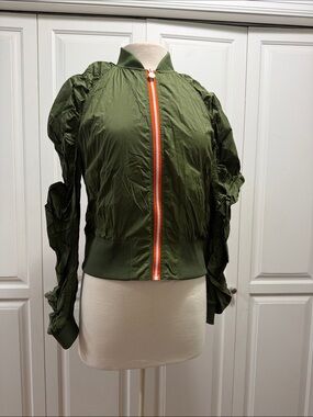 Hunter Olive Green Bomber Jacket with Orange Zip